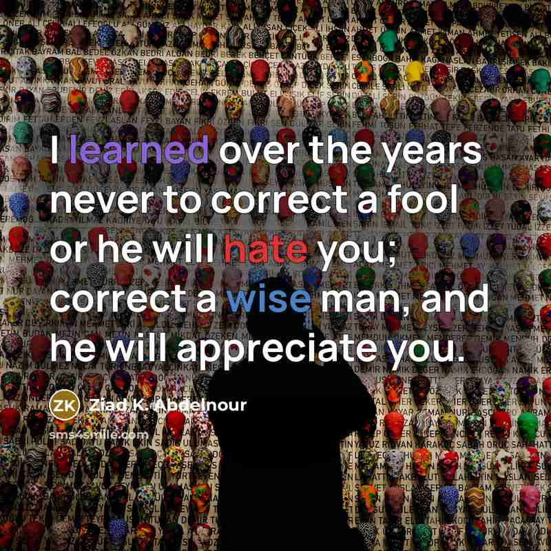 “I learned over the years never to correct a fool…” quote by Ziad K. Abdelnour