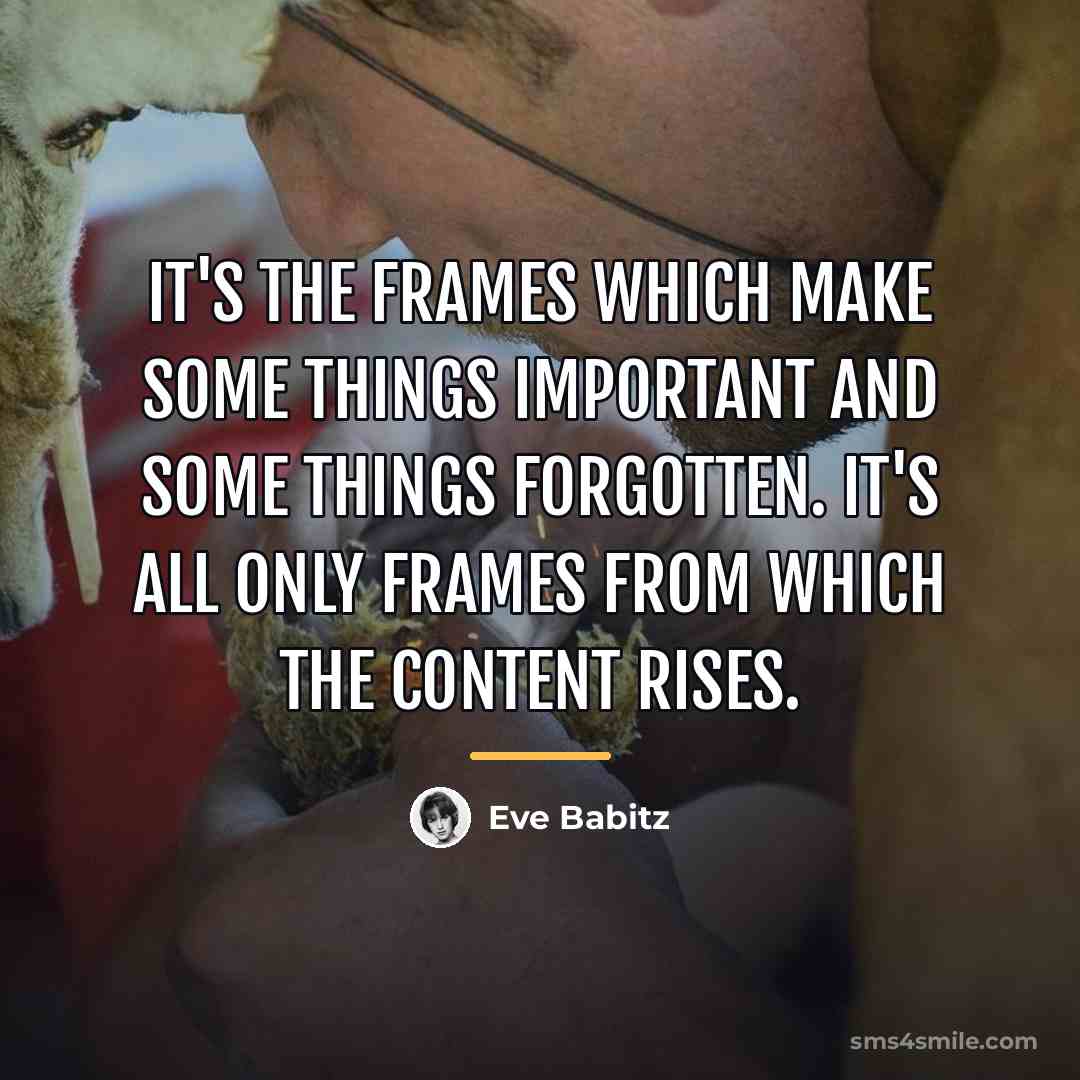 “It's the frames which make some things important and some…” quote by Eve Babitz