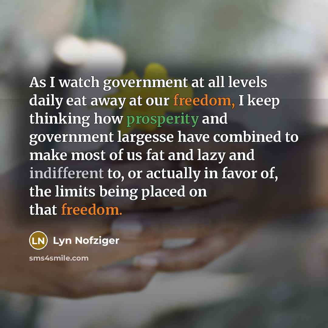 “As I watch government at all levels daily eat away…” quote by Lyn Nofziger