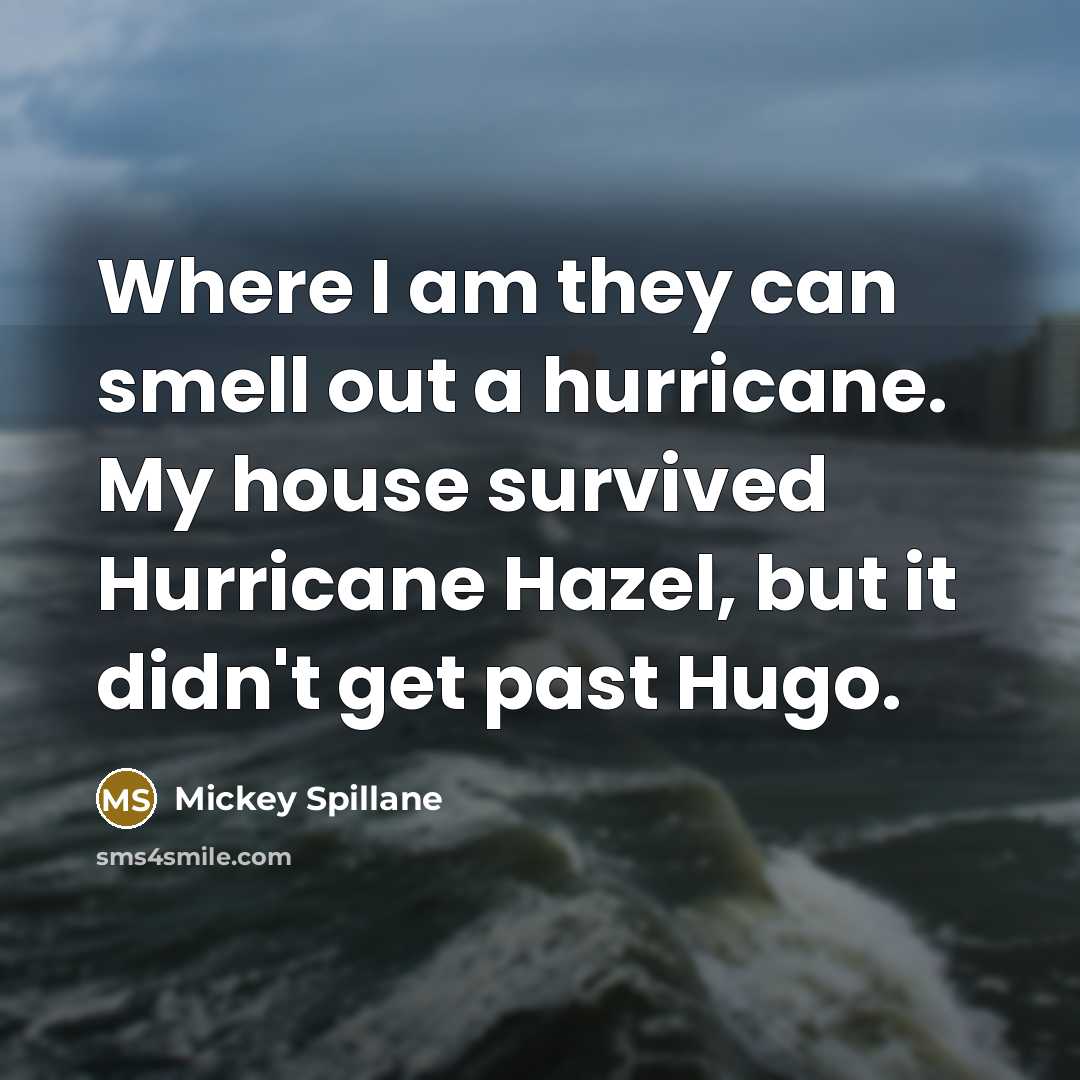 “Where I am they can smell out a hurricane. My…” quote by Mickey Spillane