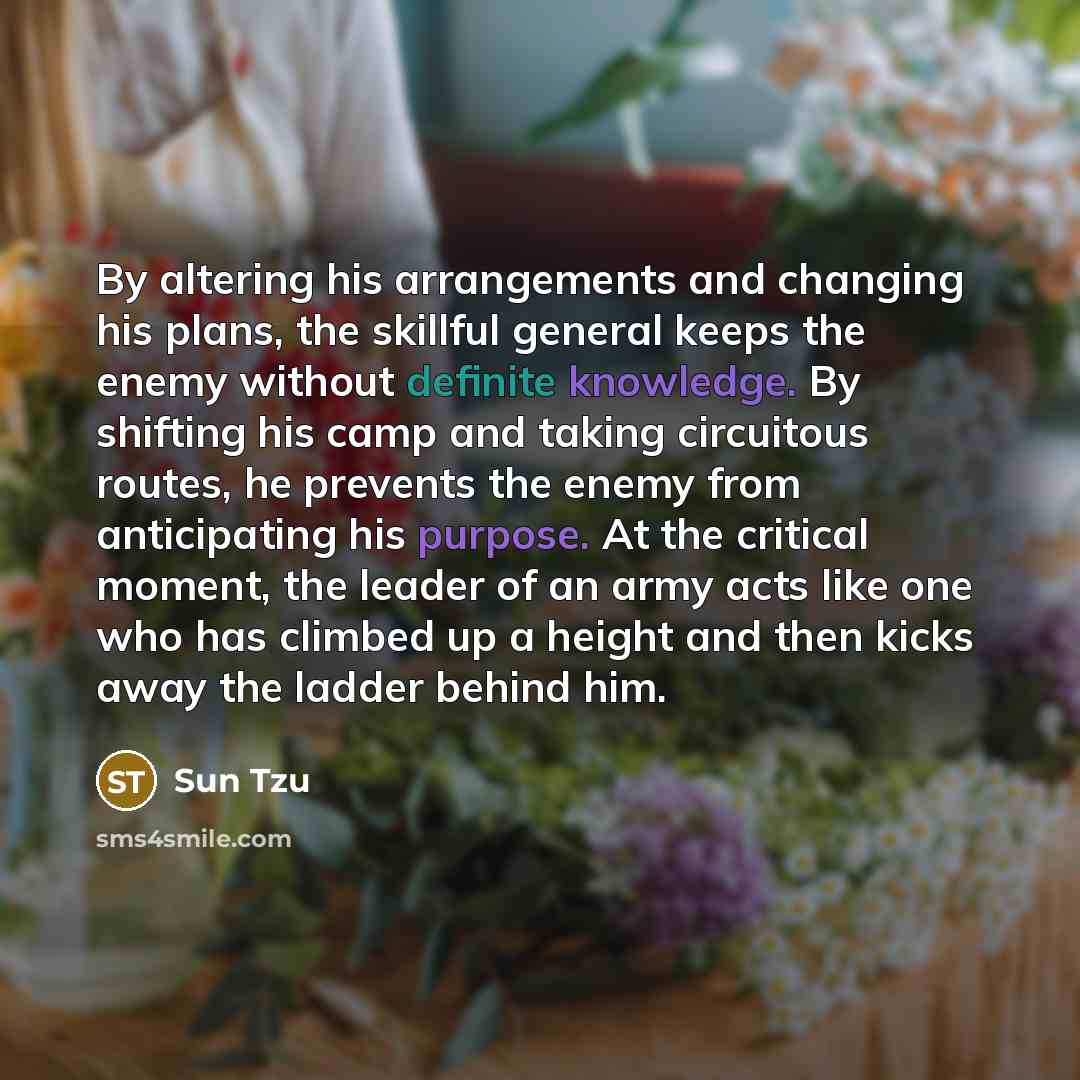 “By altering his arrangements and changing his plans, the skillful…” quote by Sun Tzu