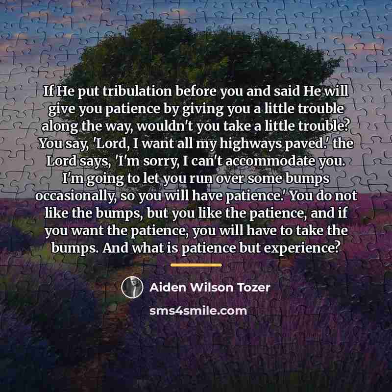 “If He put tribulation before you and said He will…” quote by Aiden Wilson Tozer