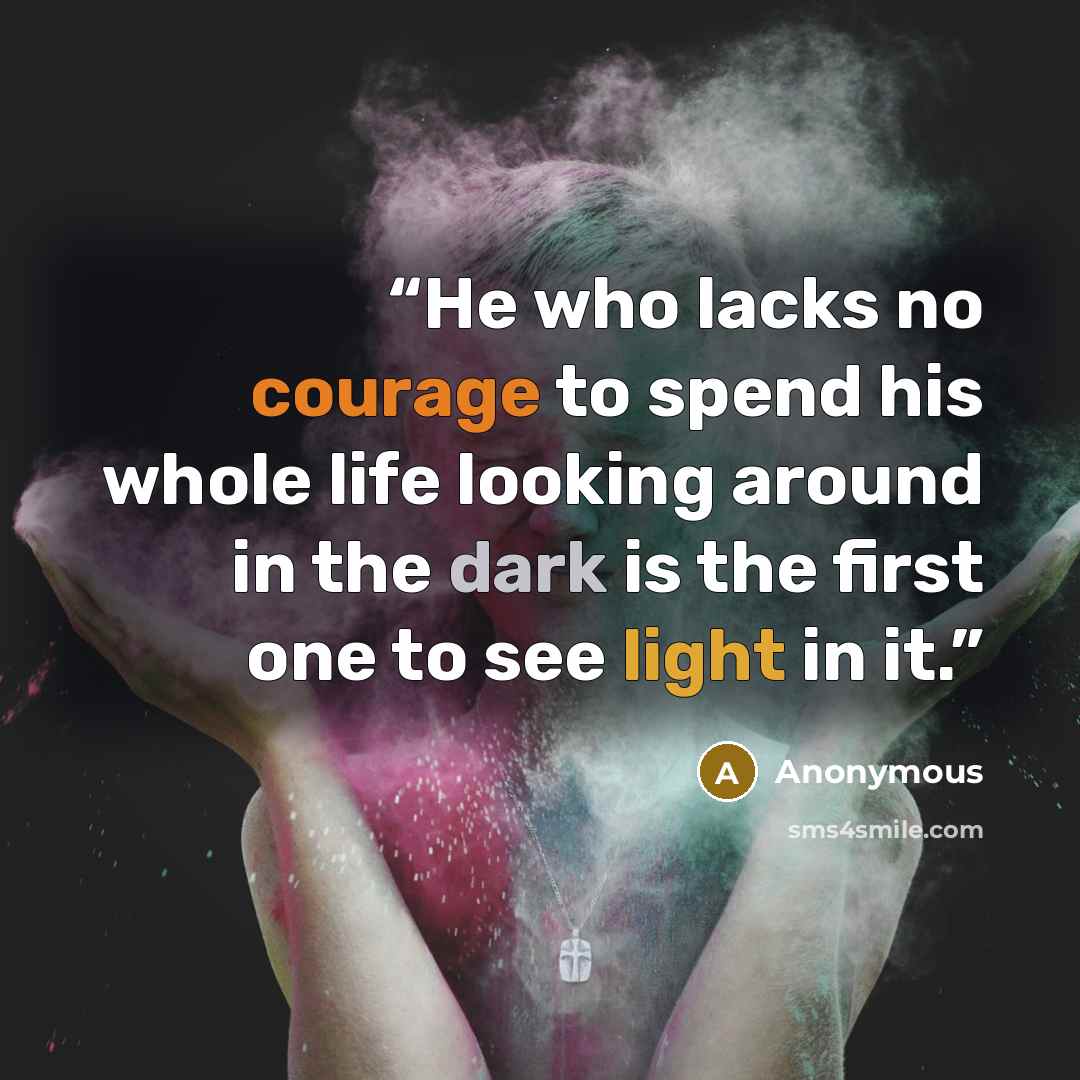 “He who lacks no courage to spend his whole life looking around in the dark is the first one to see light in it.” quote by Anonymous