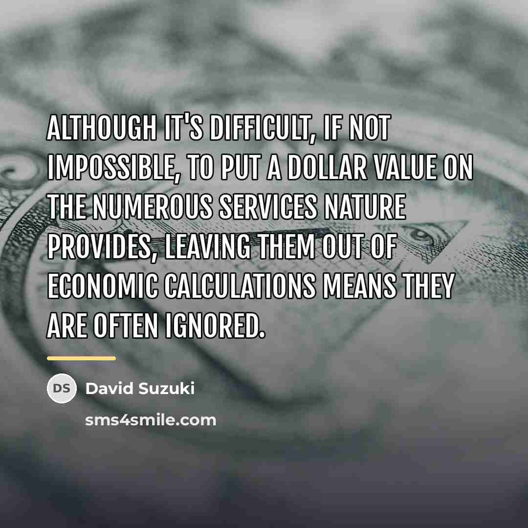“Although it's difficult, if not impossible, to put a dollar…” quote by David Suzuki