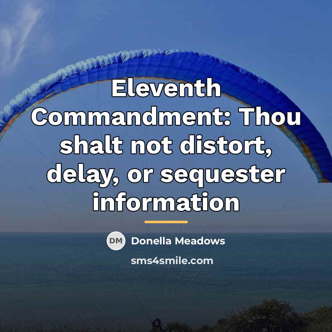 “Eleventh Commandment: Thou shalt not distort, delay, or sequester information…” quote by Donella Meadows