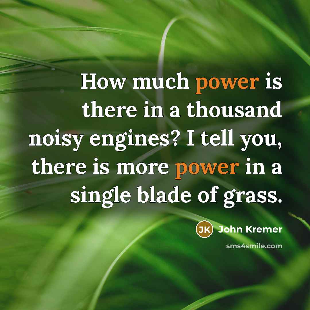 “How much power is there in a thousand noisy engines? I tell you, there is more power in a single blade of grass.” quote by John Kremer