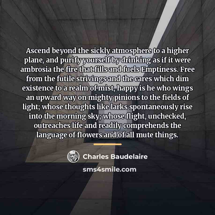 “Ascend beyond the sickly atmosphere to a higher plane, and…” quote by Charles Baudelaire