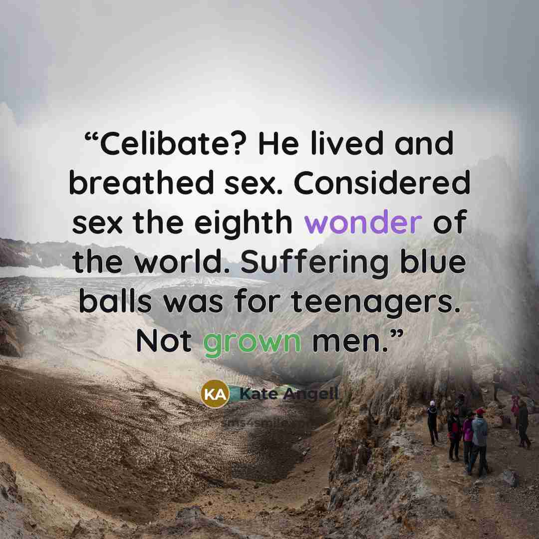 “Celibate? He lived and breathed sex. Considered sex the eighth wonder of the world. Suffering blue balls was for teenagers. Not grown men.” quote by Kate Angell