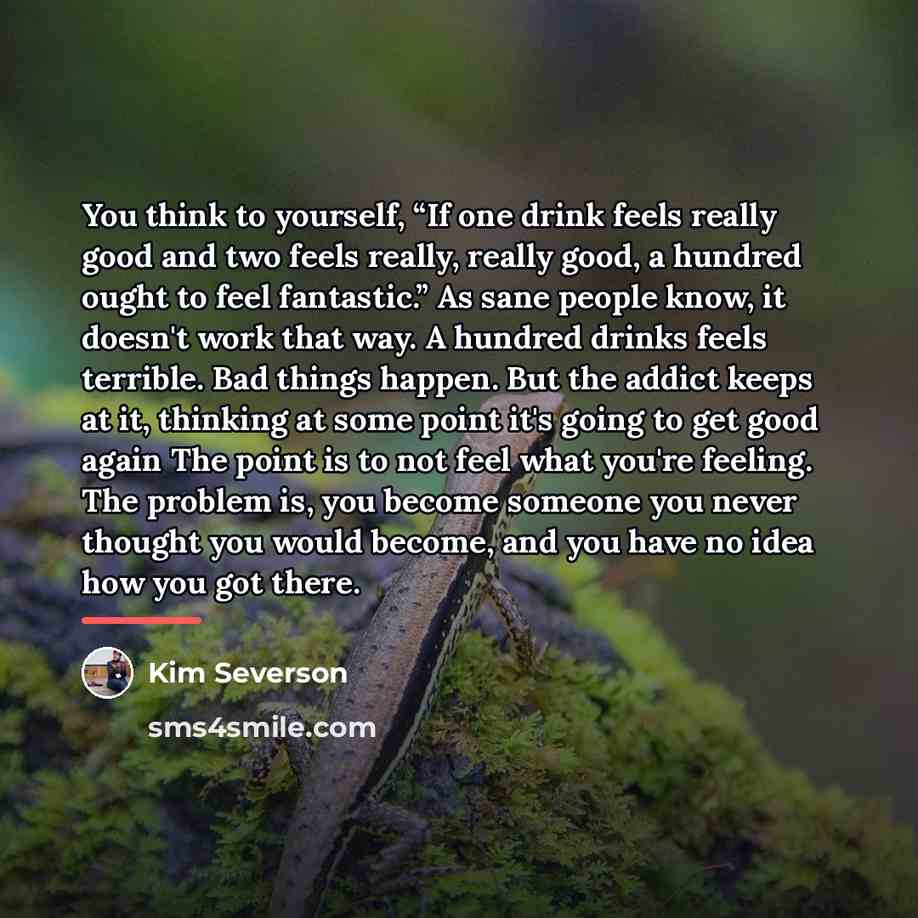 “You think to yourself, “If one drink feels really good…” quote by Kim Severson