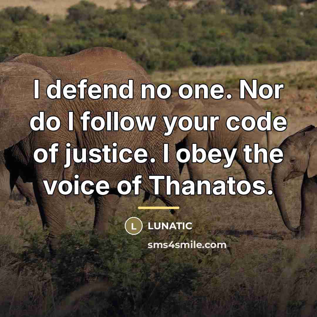 “I defend no one. Nor do I follow your code…” quote by Lunatic