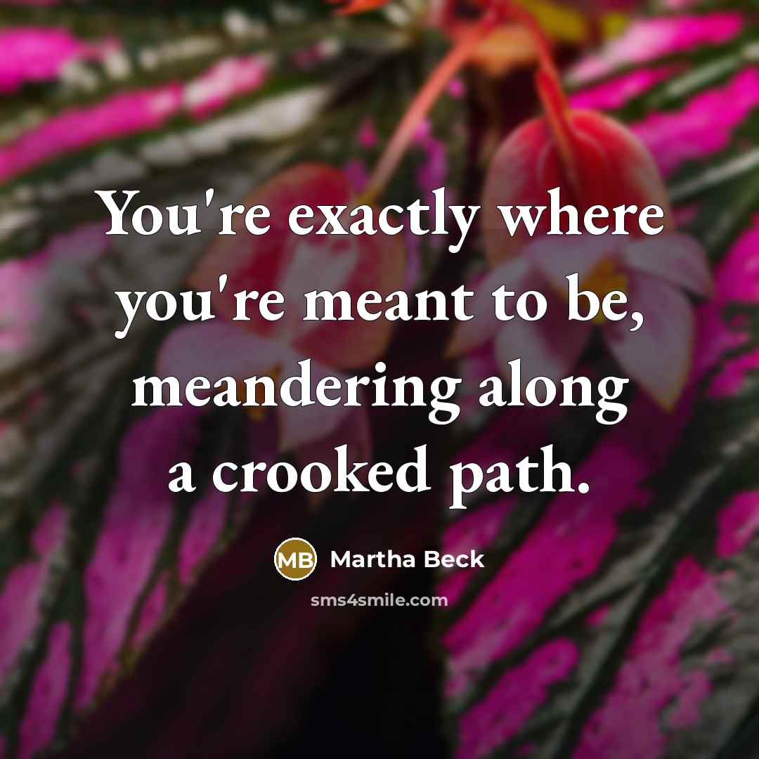 “You're exactly where you're meant to be, meandering along a…” quote by Martha Beck
