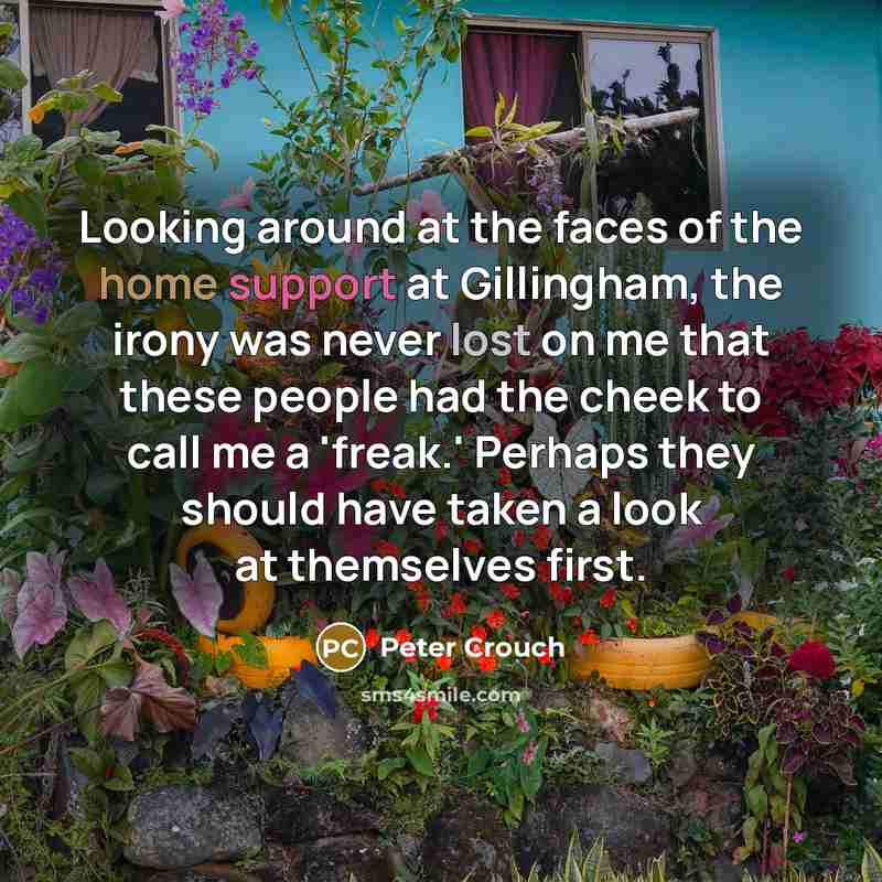 “Looking around at the faces of the home support at Gillingham, the irony was never lost on me that these people had the cheek to call me a 'freak.' Perhaps they should have taken a look at themselves first.” quote by Peter Crouch