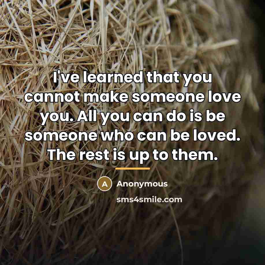“I've learned that you cannot make someone love you. All…” quote by Anonymous
