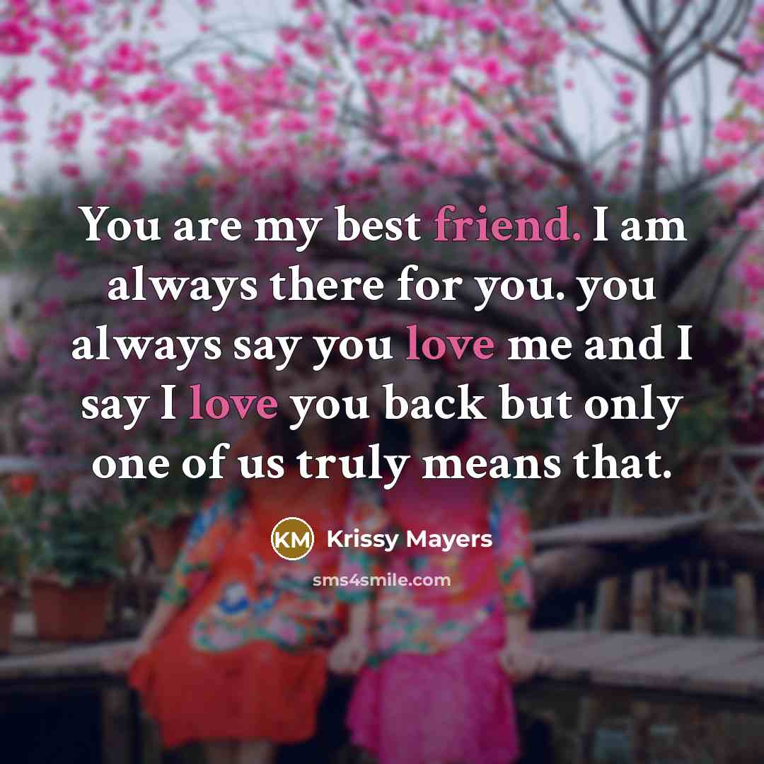 “You are my best friend. I am always there for you. you always say you love me and I say I love you back but only one of us truly means that.” quote by Krissy Mayers