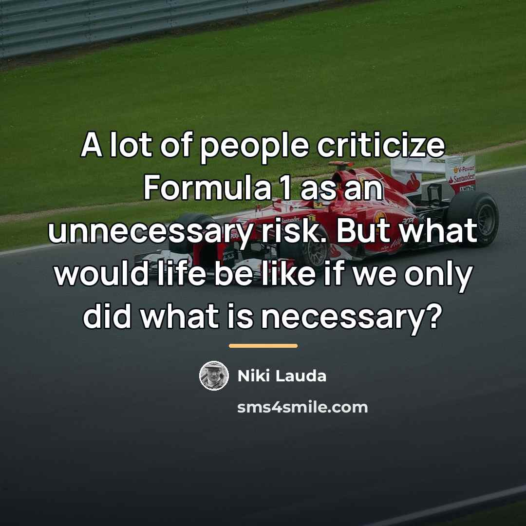 “A lot of people criticize Formula 1 as an unnecessary…” quote by Niki Lauda