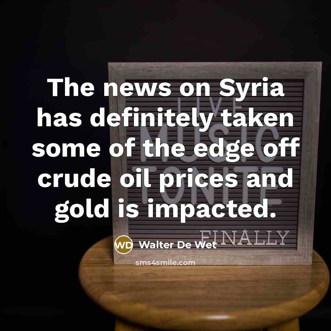 “The news on Syria has definitely taken some of the edge off crude oil prices and gold is impacted.” quote by Walter De Wet
