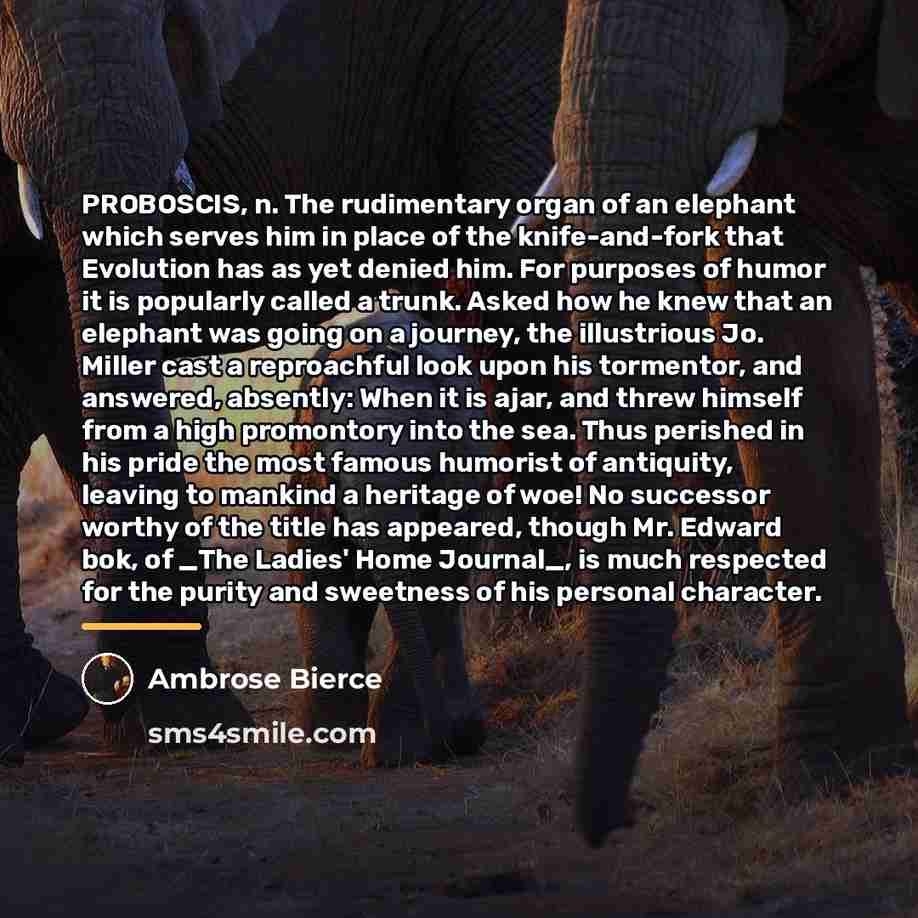 “PROBOSCIS, n. The rudimentary organ of an elephant which serves…” quote by Ambrose Bierce