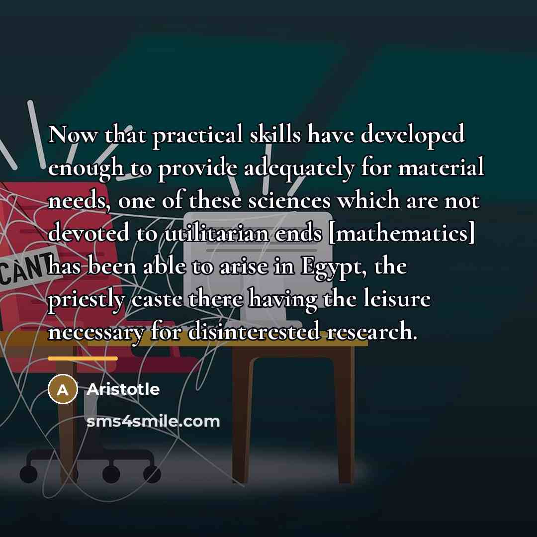 “Now that practical skills have developed enough to provide adequately…” quote by Aristotle