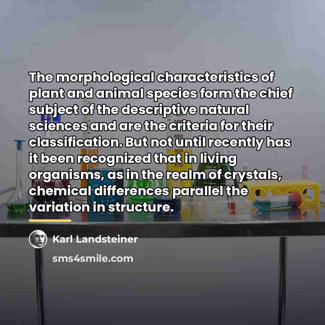 “The morphological characteristics of plant and animal species form the…” quote by Karl Landsteiner