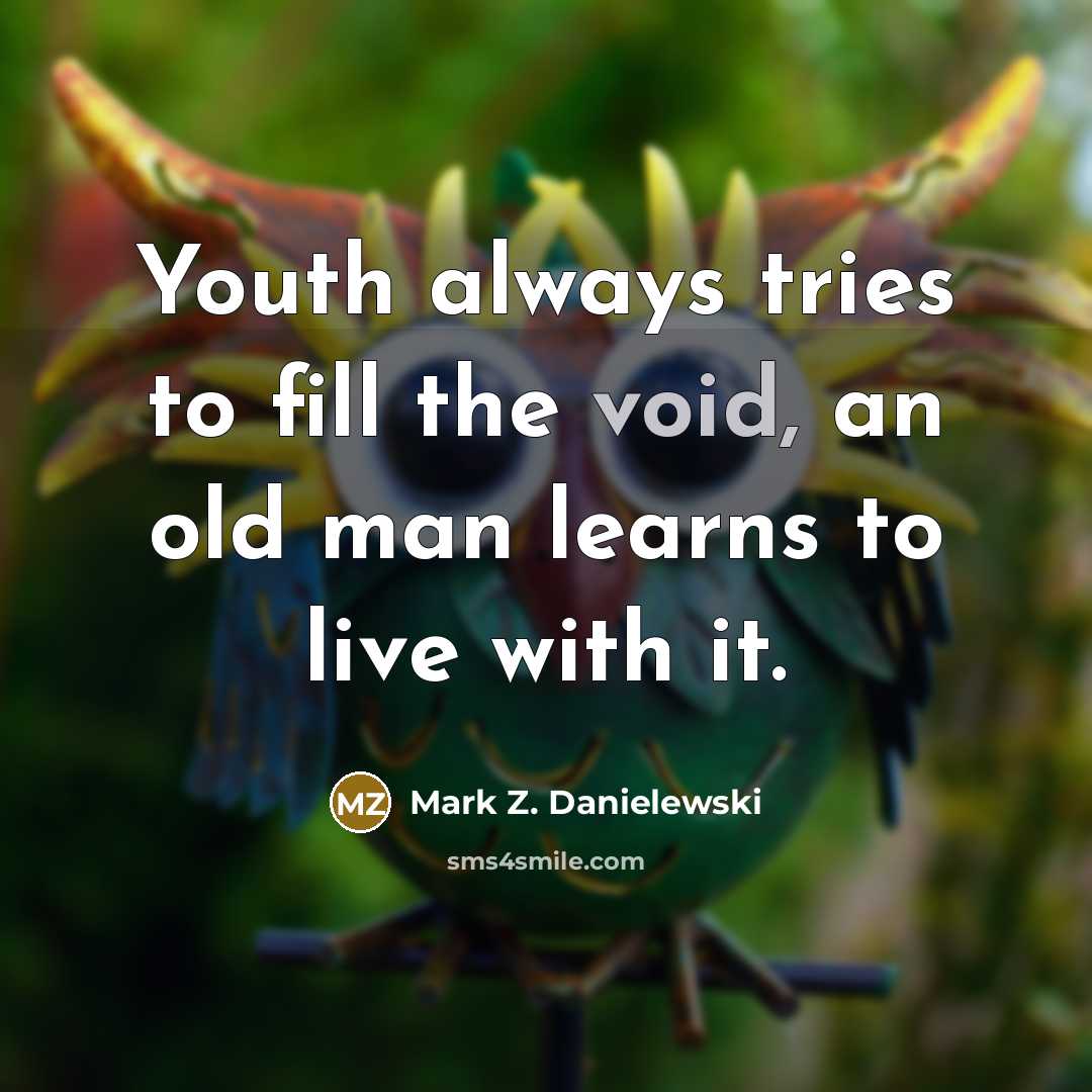 “Youth always tries to fill the void, an old man…” quote by Mark Z. Danielewski