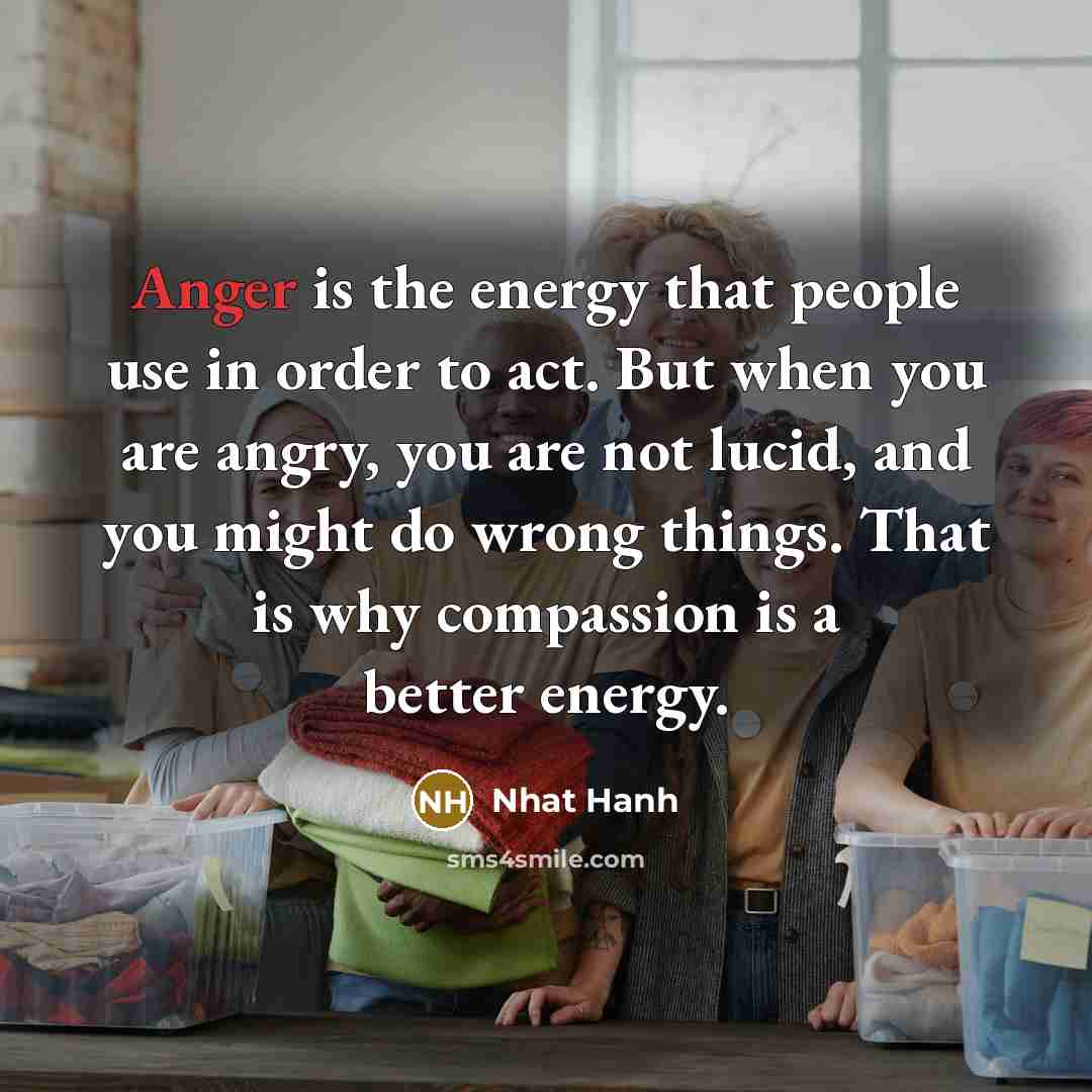 “Anger is the energy that people use in order to…” quote by Nhat Hanh
