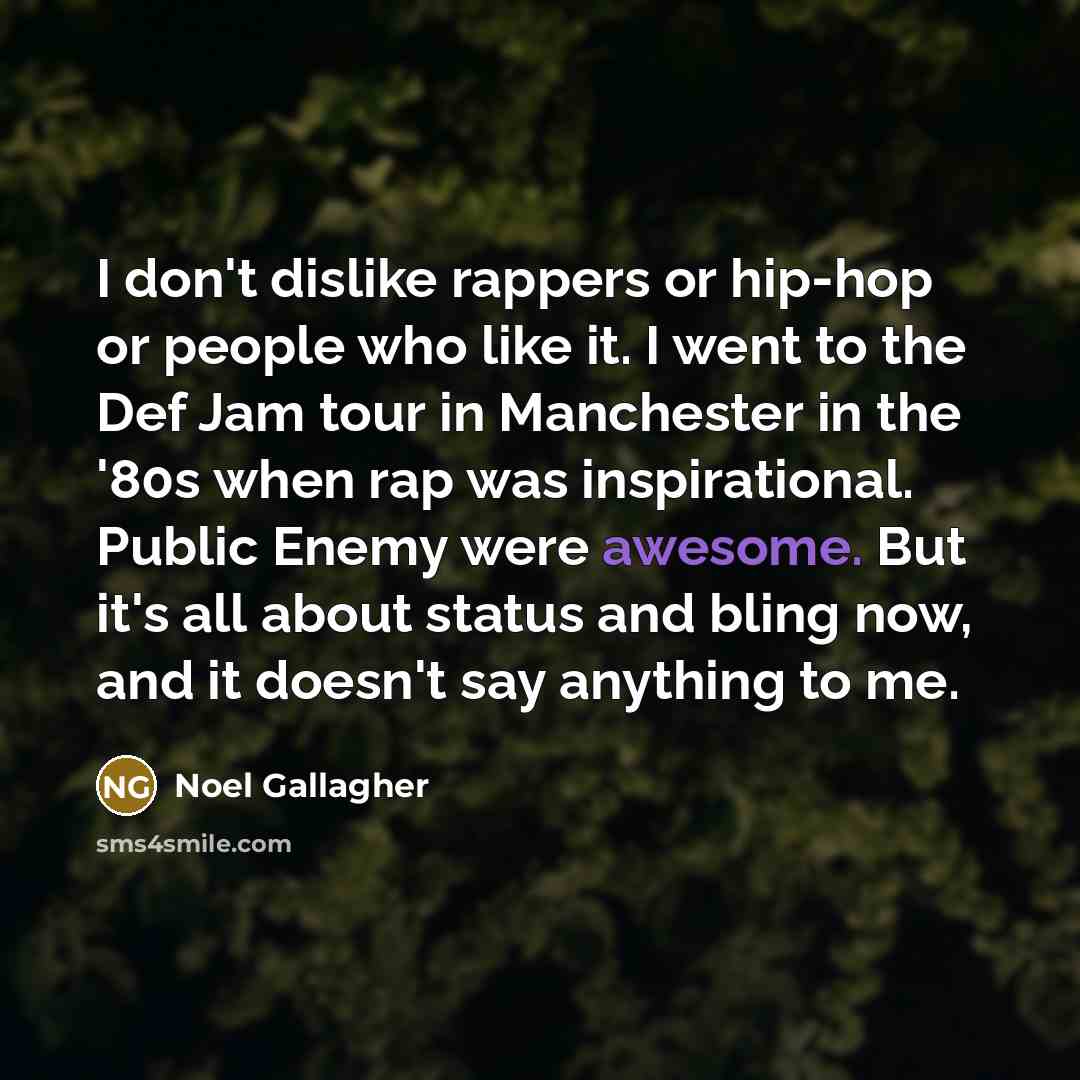 “I don't dislike rappers or hip-hop or people who like…” quote by Noel Gallagher
