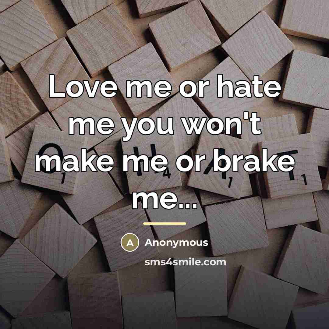 “Love me or hate me you won't make me or…” quote by Anonymous