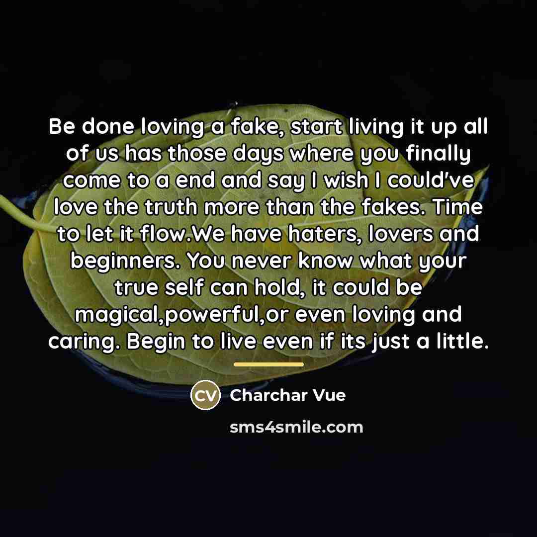 “Be done loving a fake, start living it up all…” quote by Charchar Vue