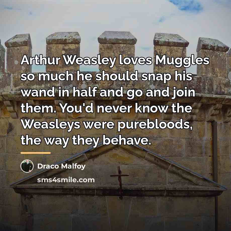 “Arthur Weasley loves Muggles so much he should snap his…” quote by Draco Malfoy