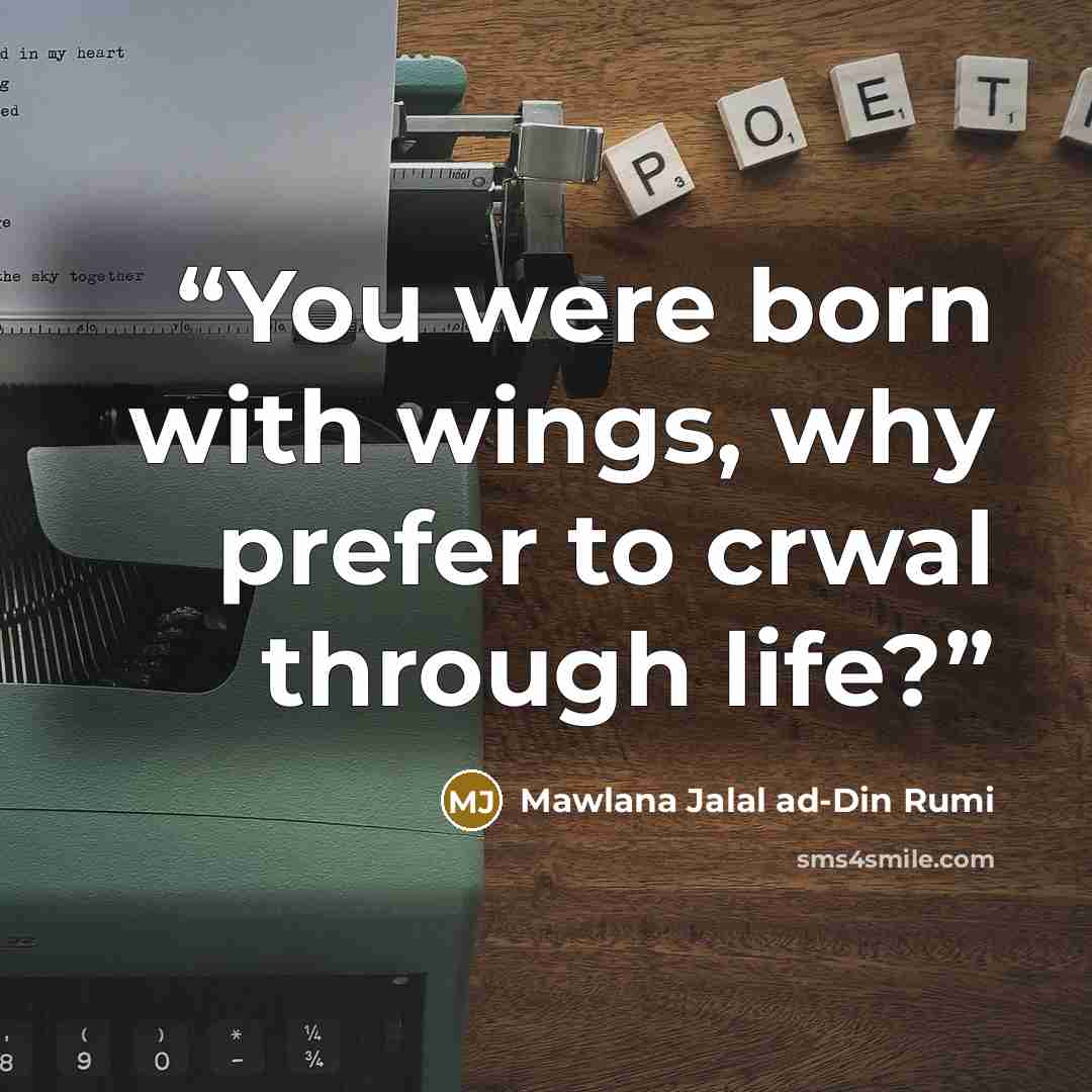 “You were born with wings, why prefer to crwal through life?” quote by Mawlana Jalal ad-Din Rumi