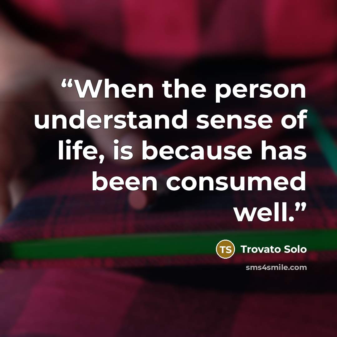 “When the person understand sense of life, is because has been consumed well.” quote by Trovato Solo