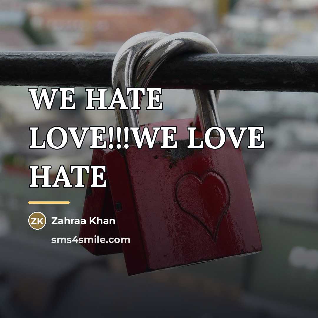 “WE HATE LOVE!!!WE LOVE HATE…” quote by Zahraa Khan