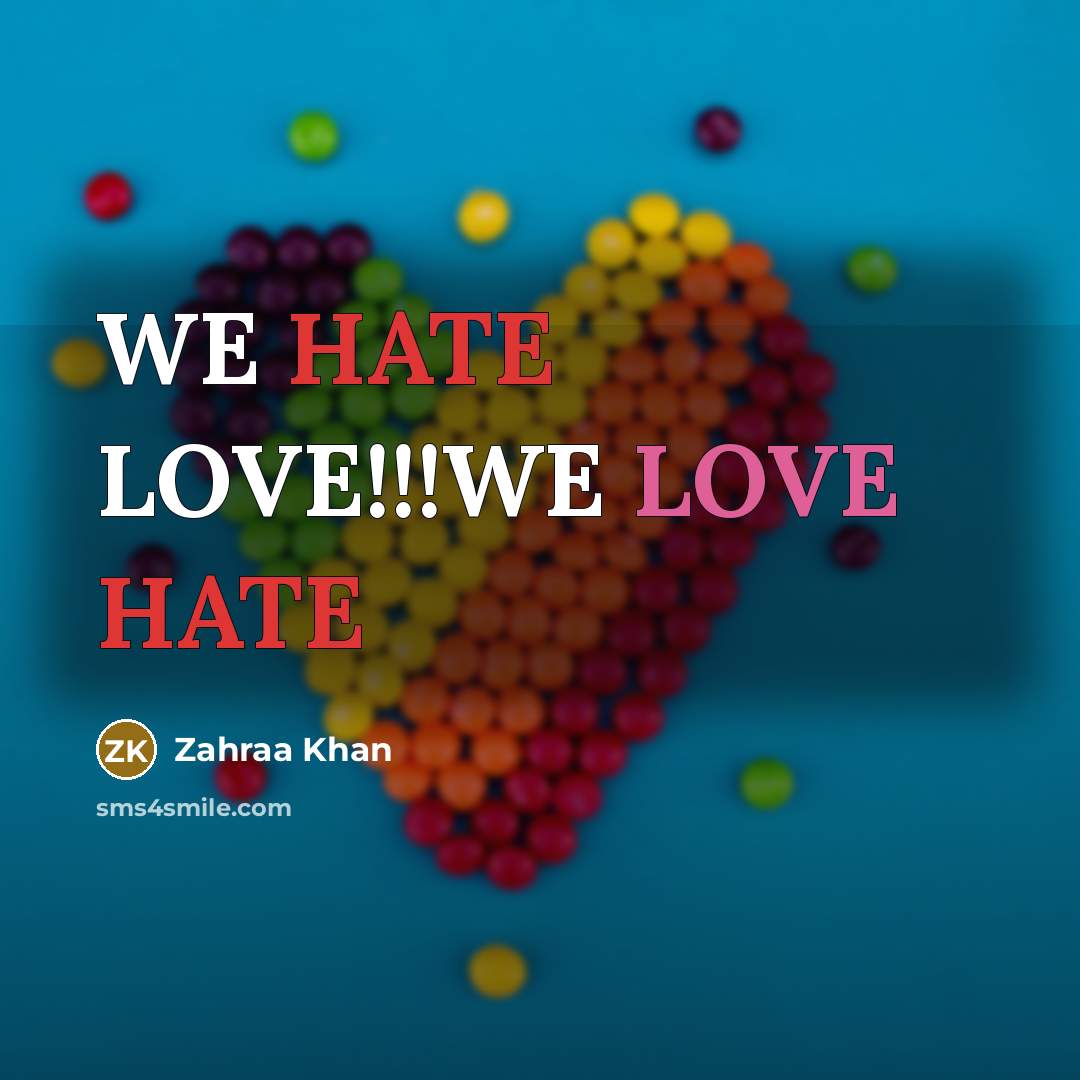 “WE HATE LOVE!!!WE LOVE HATE” quote by Zahraa Khan