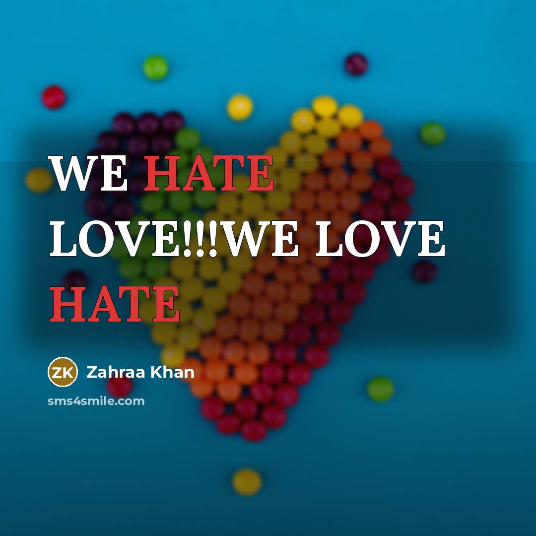 “WE HATE LOVE!!!WE LOVE HATE” quote by Zahraa Khan