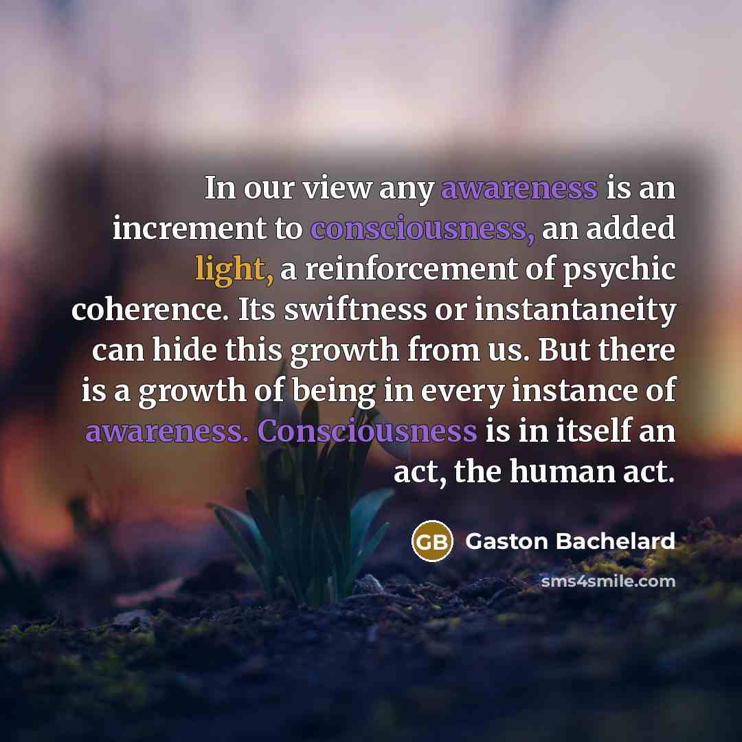 “In our view any awareness is an increment to consciousness,…” quote by Gaston Bachelard
