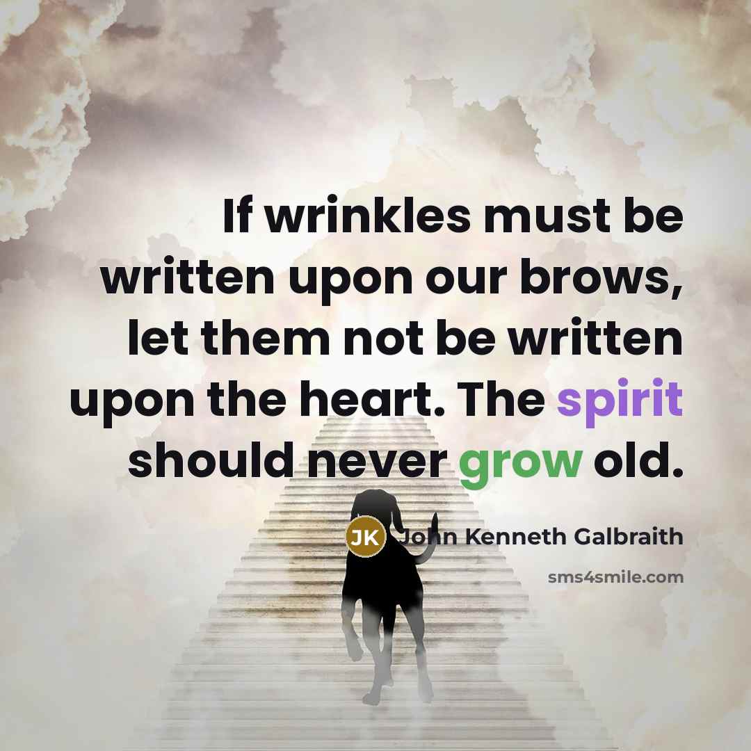 “If wrinkles must be written upon our brows, let them not be written upon the heart. The spirit should never grow old.” quote by John Kenneth Galbraith