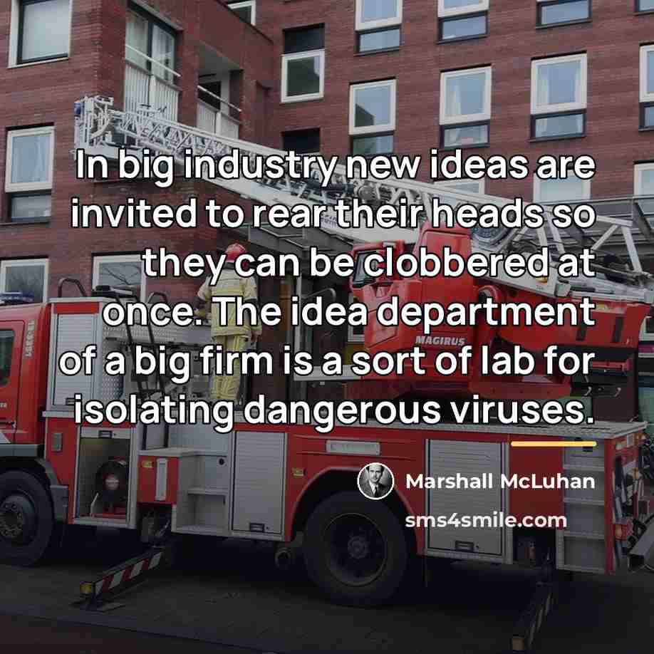 “In big industry new ideas are invited to rear their…” quote by Marshall McLuhan