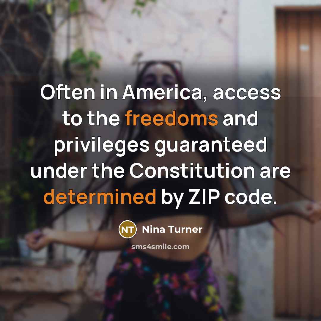 “Often in America, access to the freedoms and privileges guaranteed…” quote by Nina Turner