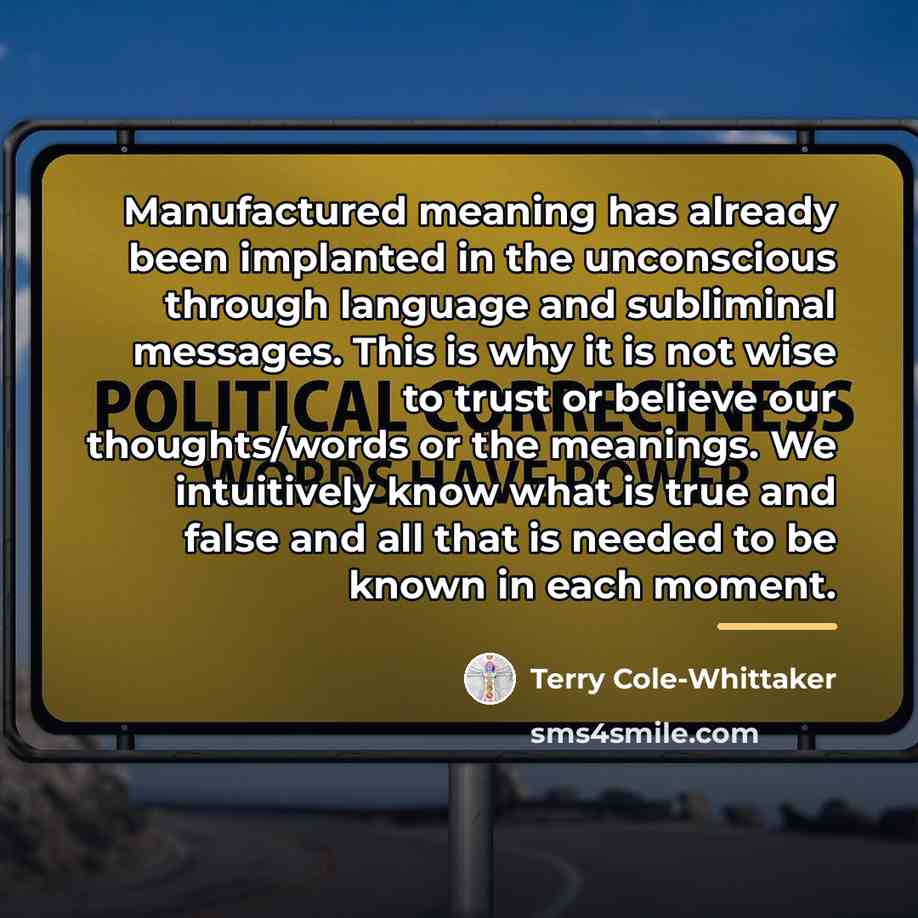 “Manufactured meaning has already been implanted in the unconscious through…” quote by Terry Cole-Whittaker