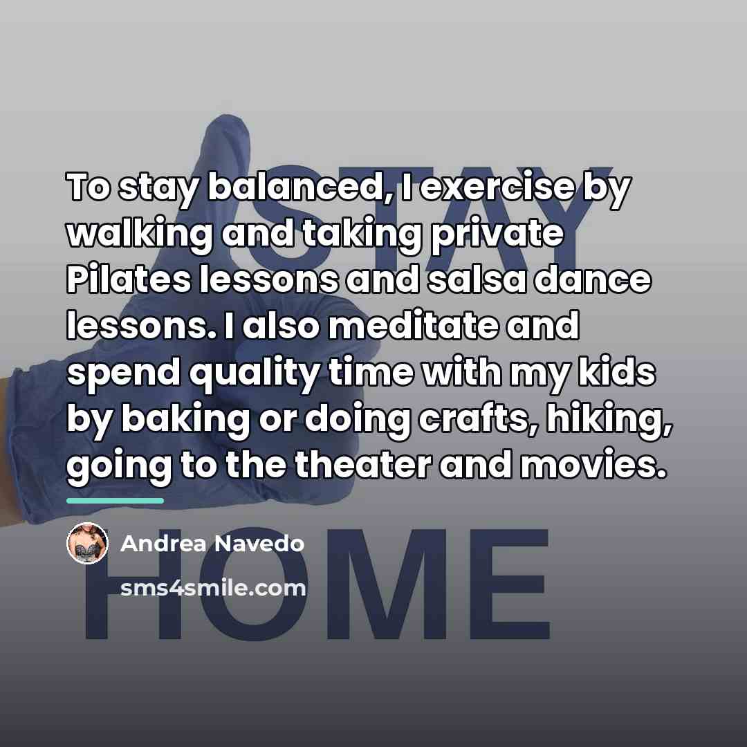 “To stay balanced, I exercise by walking and taking private…” quote by Andrea Navedo