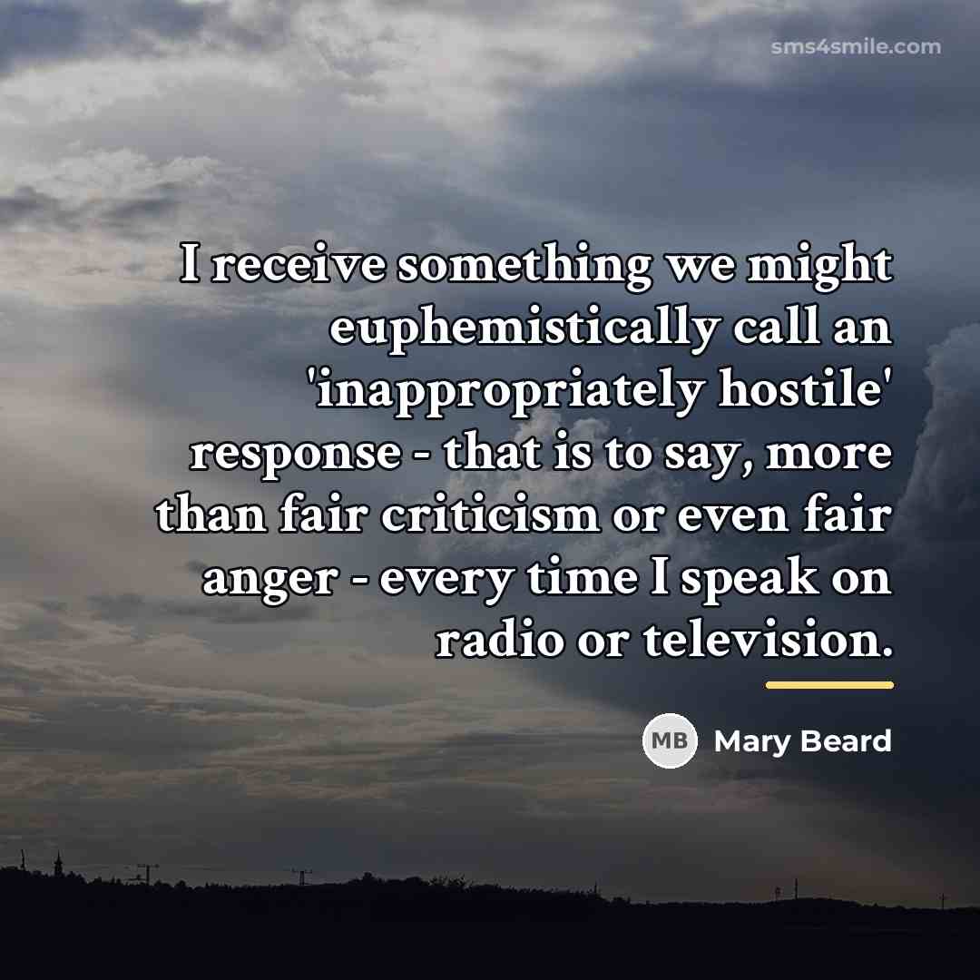 “I receive something we might euphemistically call an 'inappropriately hostile'…” quote by Mary Beard