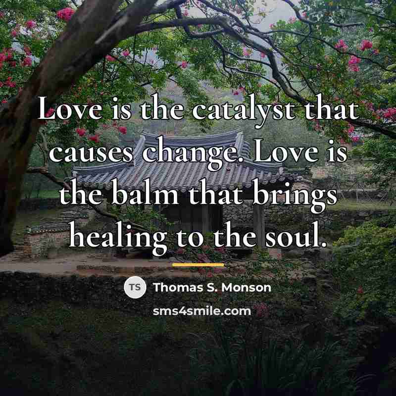 “Love is the catalyst that causes change. Love is the…” quote by Thomas S. Monson