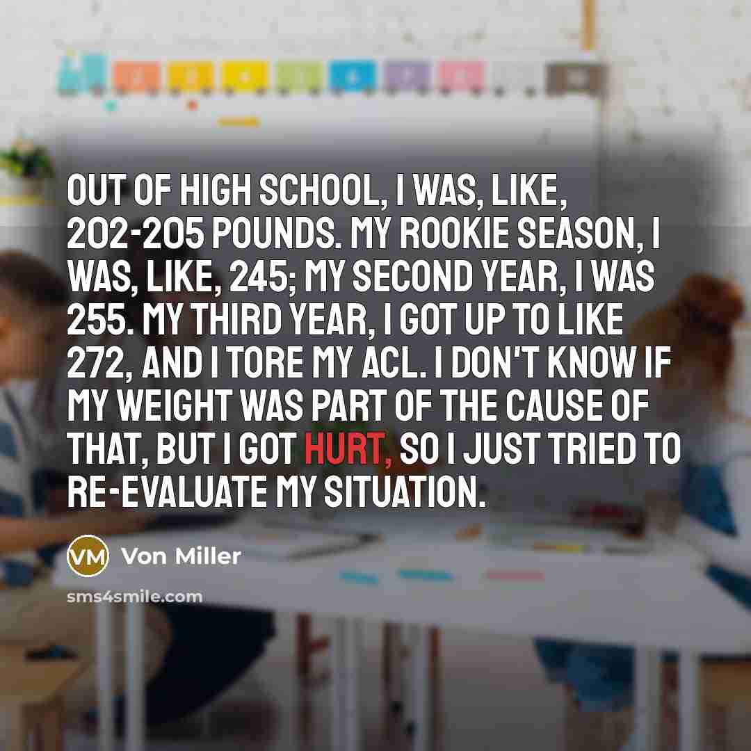 “Out of high school, I was, like, 202-205 pounds. My…” quote by Von Miller