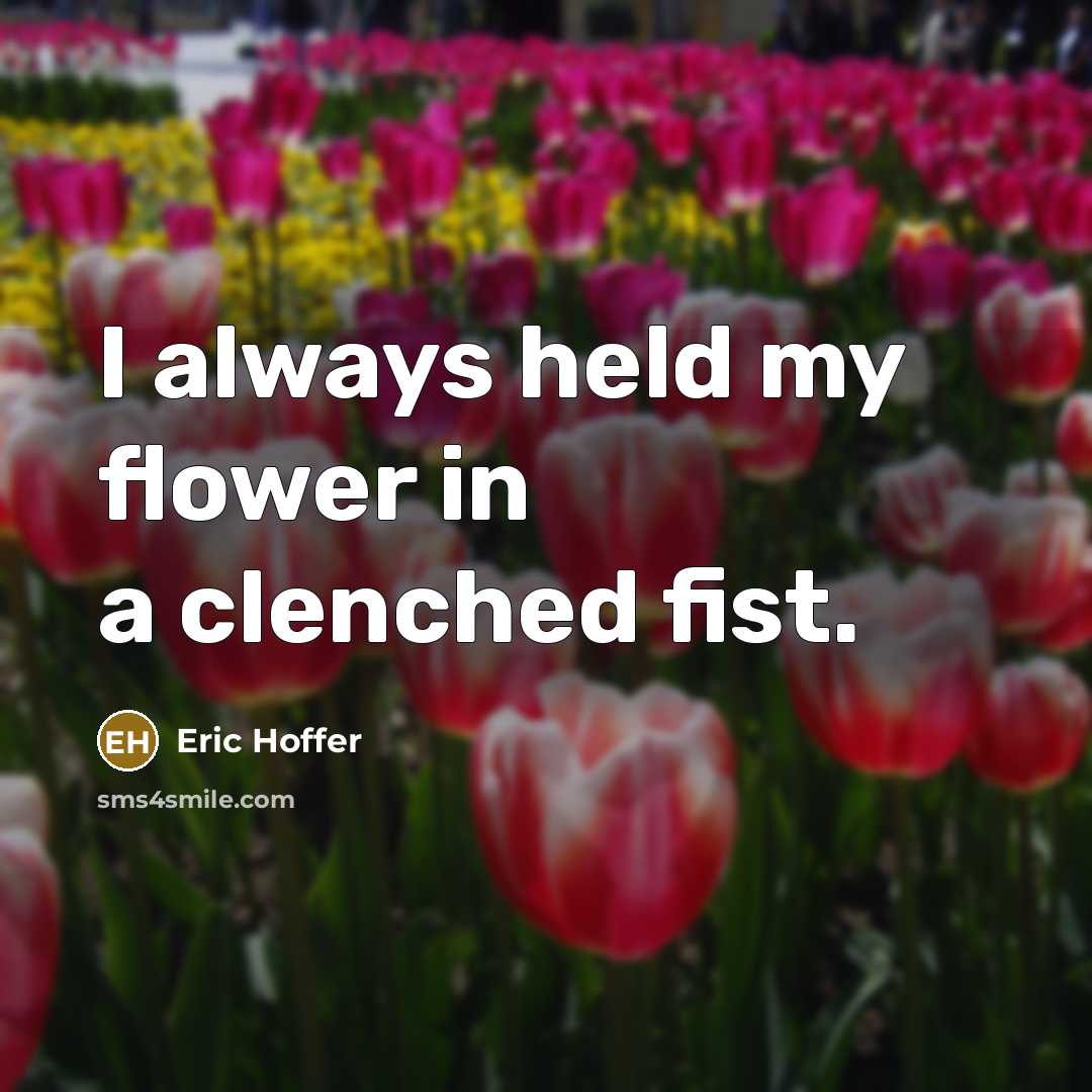“I always held my flower in a clenched fist.” quote by Eric Hoffer