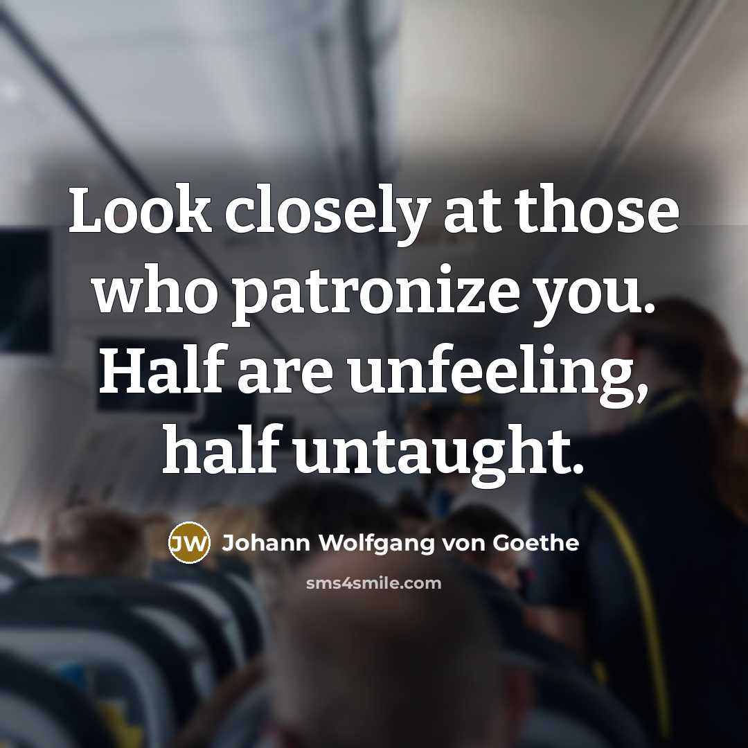“Look closely at those who patronize you. Half are unfeeling,…” quote by Johann Wolfgang von Goethe
