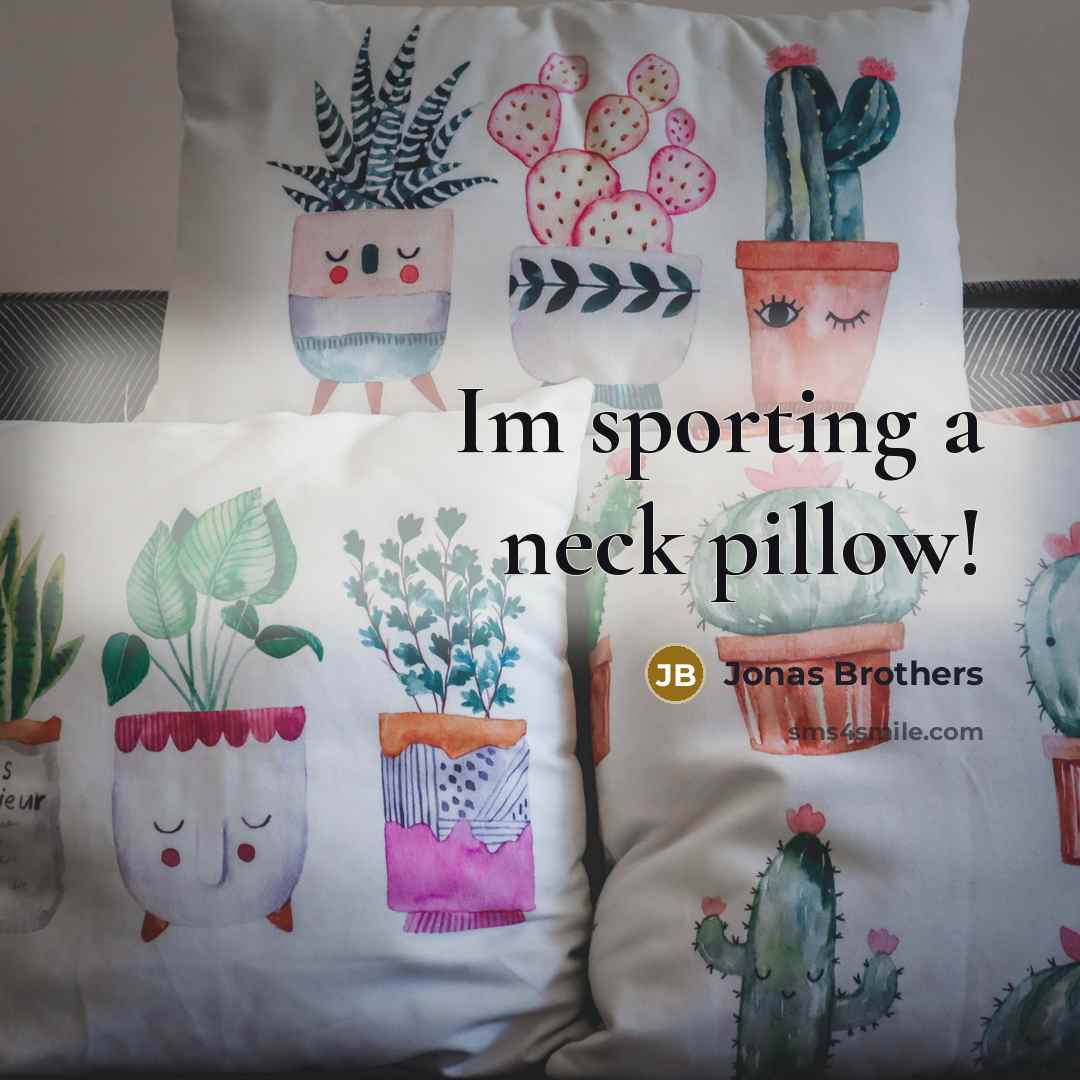 “Im sporting a neck pillow!…” quote by Jonas Brothers