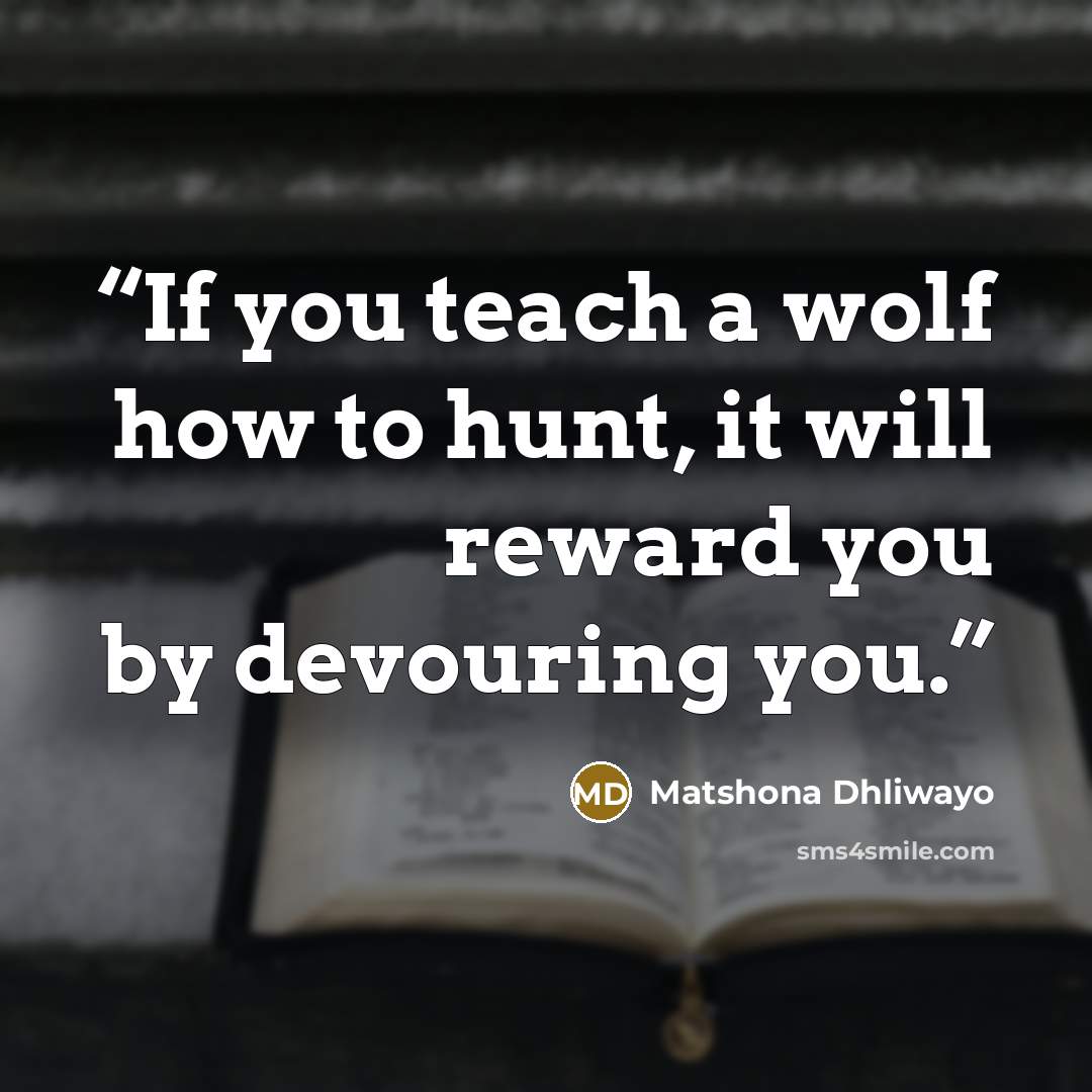 “If you teach a wolf how to hunt, it will reward you by devouring you.” quote by Matshona Dhliwayo