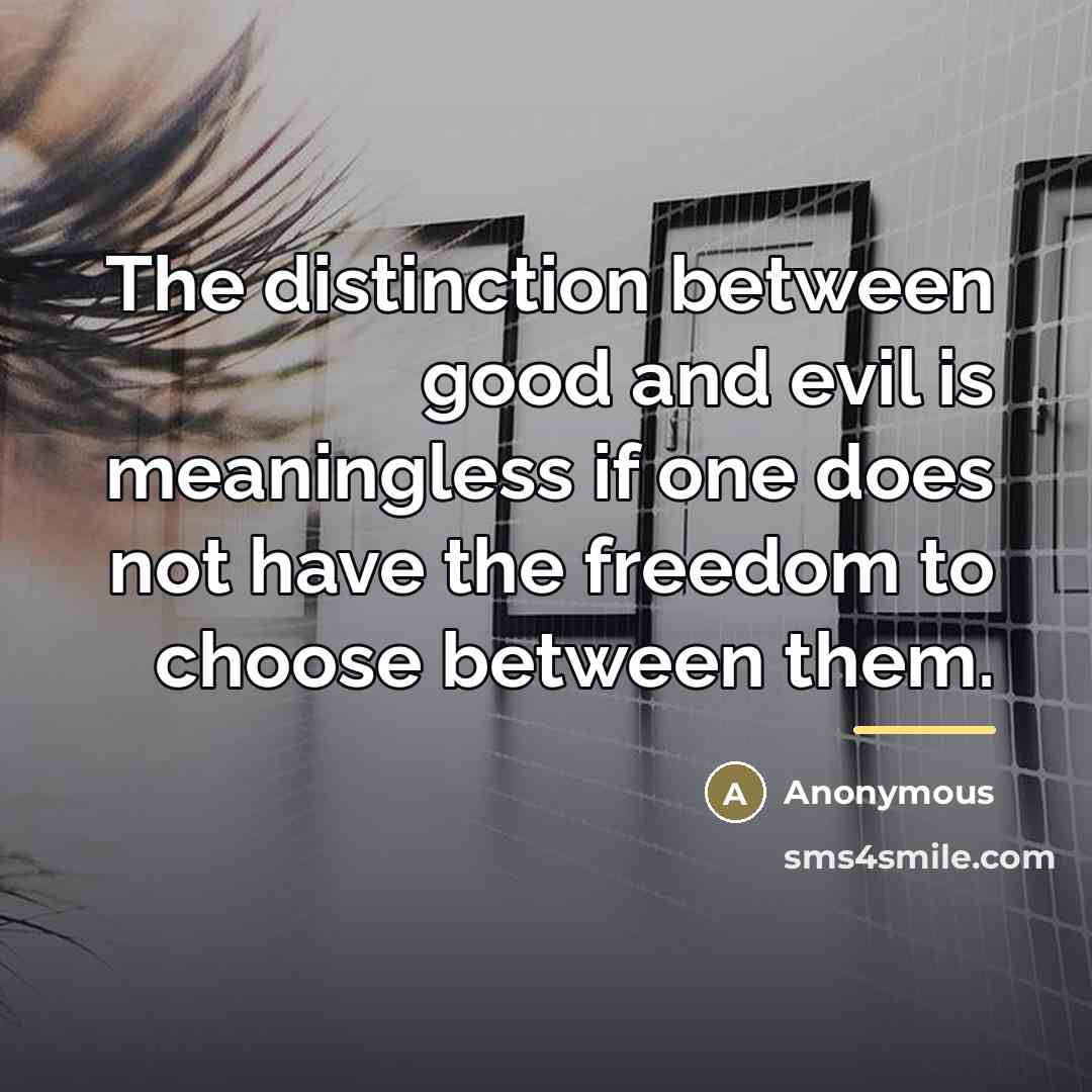 “The distinction between good and evil is meaningless if one…” quote by Anonymous