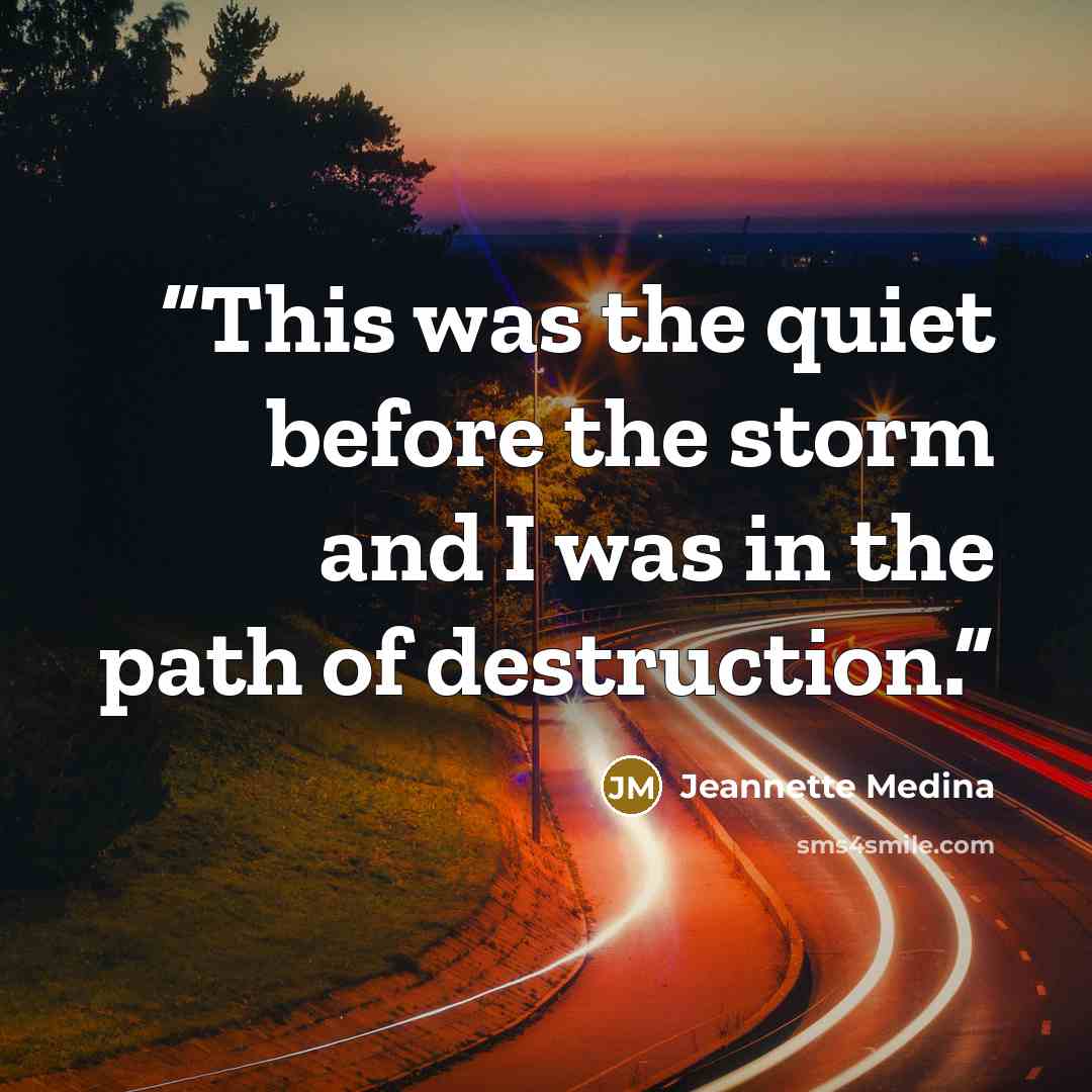 “This was the quiet before the storm and I was in the path of destruction.” quote by Jeannette Medina
