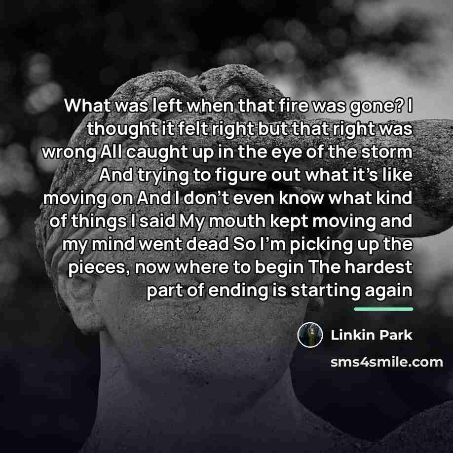 “What was left when that fire was gone? I thought…” quote by Linkin Park